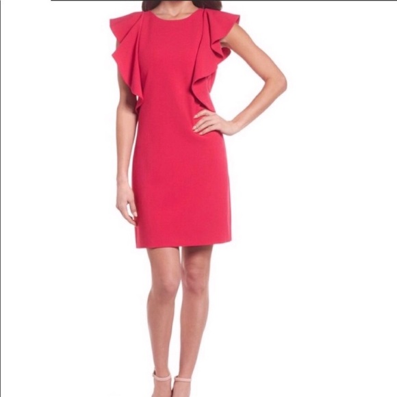 Chelsea28 Pink Rose Ruffle Shift Dress Size 12 - Picture 1 of 9